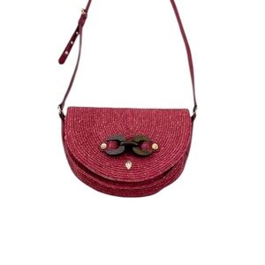 Helen Kaminski Raffia and Leather Shoulder Bag Raspberry